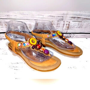 Siketu Sandal Tan size 6.5 37 Bohemian‎ Vacation Beach Jeweled Slingback